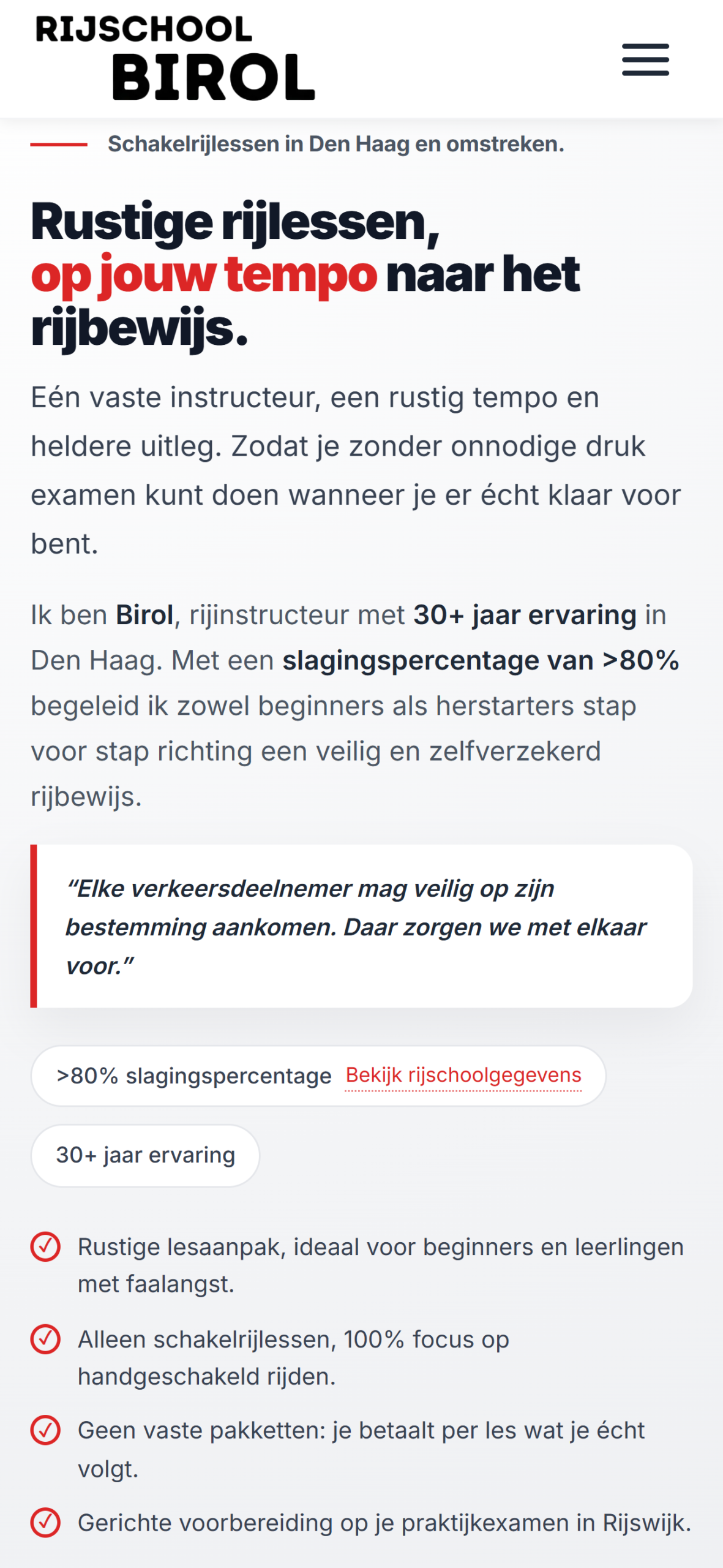 Mobiele website van Rijschool Birol