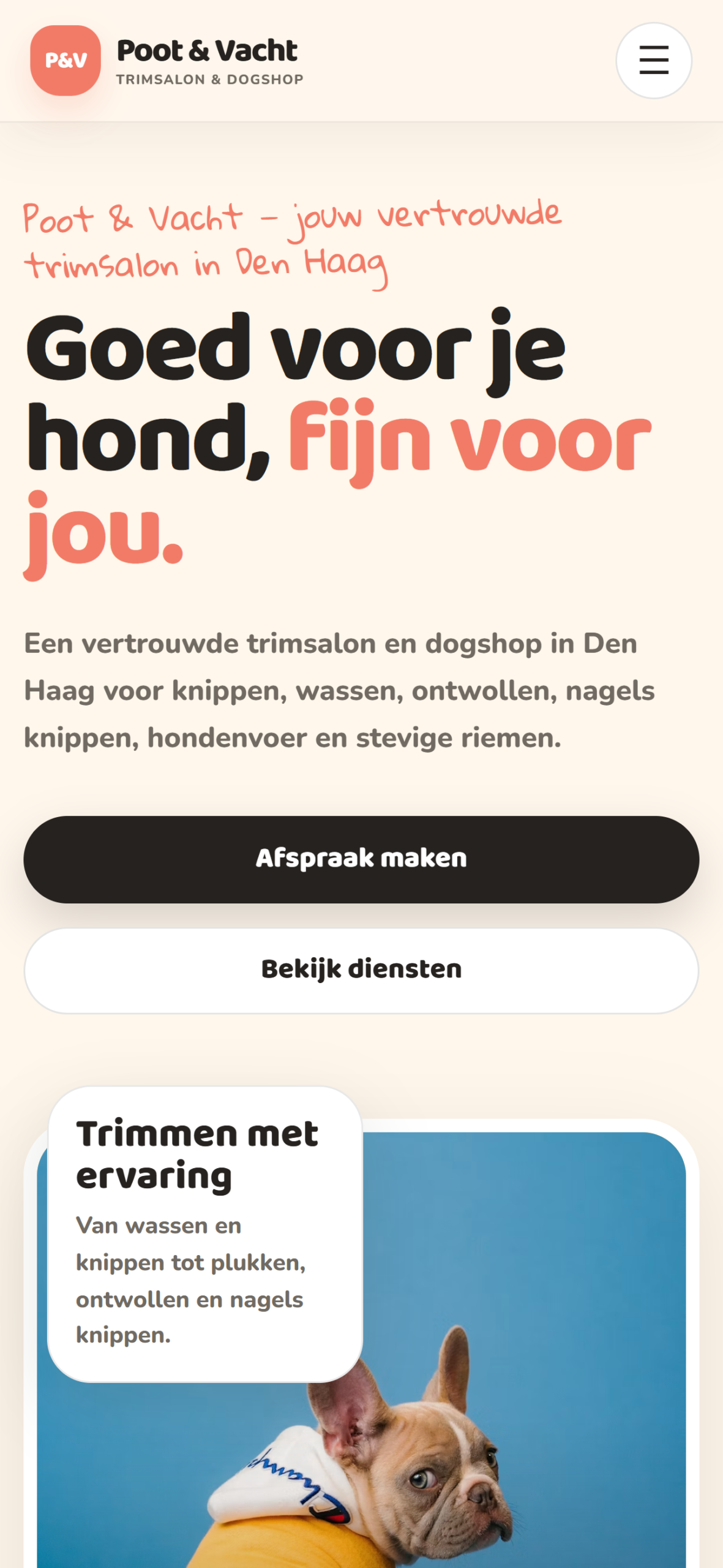Mobiele website van Poot